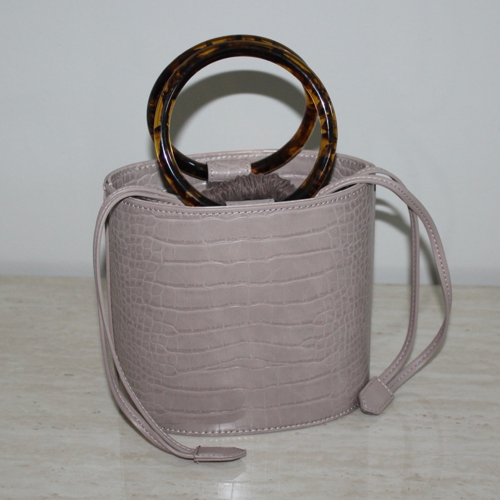 Elizabeth and James Taupe Ring Handle Croco Crossbody Bag - Picture 5 of 14